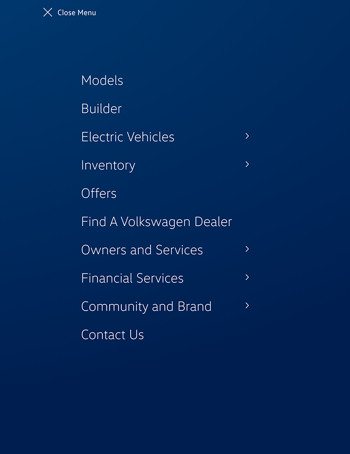 Current vw.com primary navigation